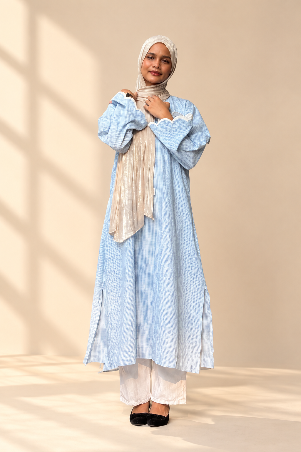 Scalop micro check long kurti