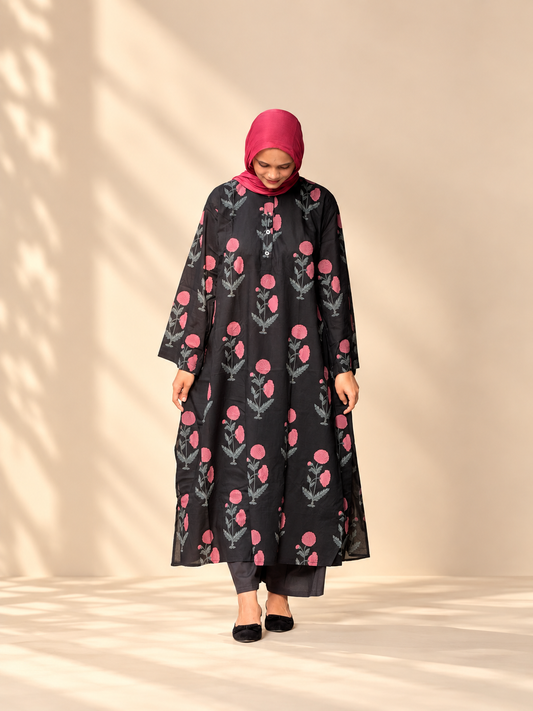 Black floral long Kurti