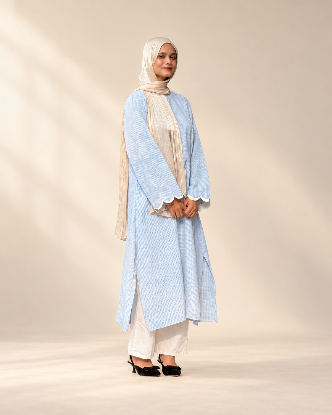 Scalop micro check long kurti