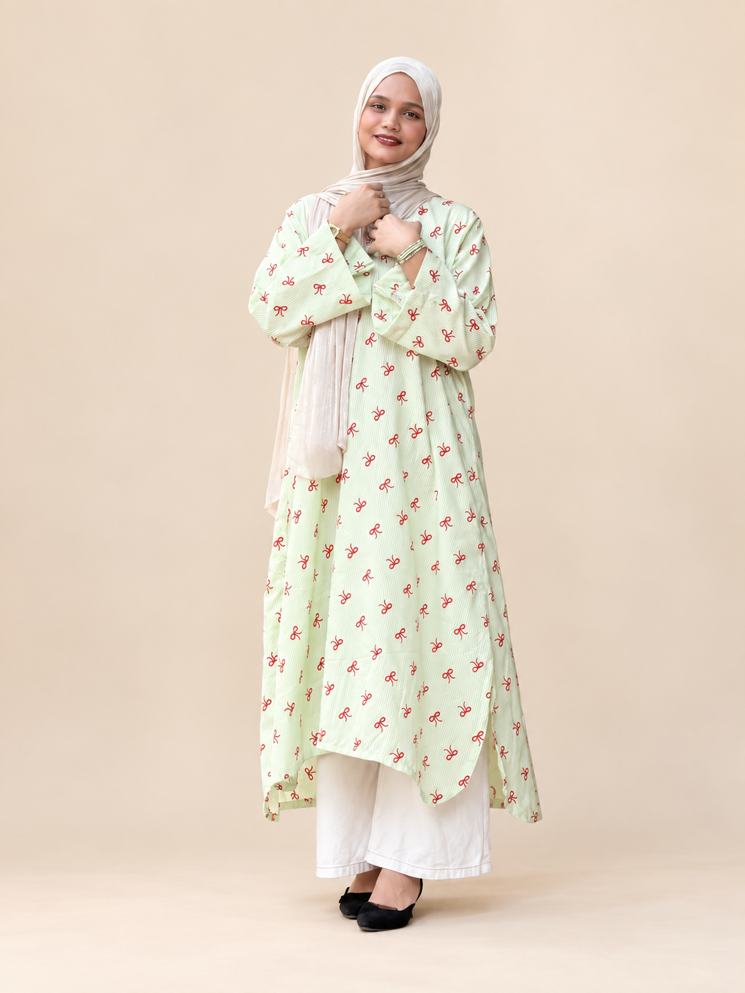 Stripes with a touch of bows Long kurti