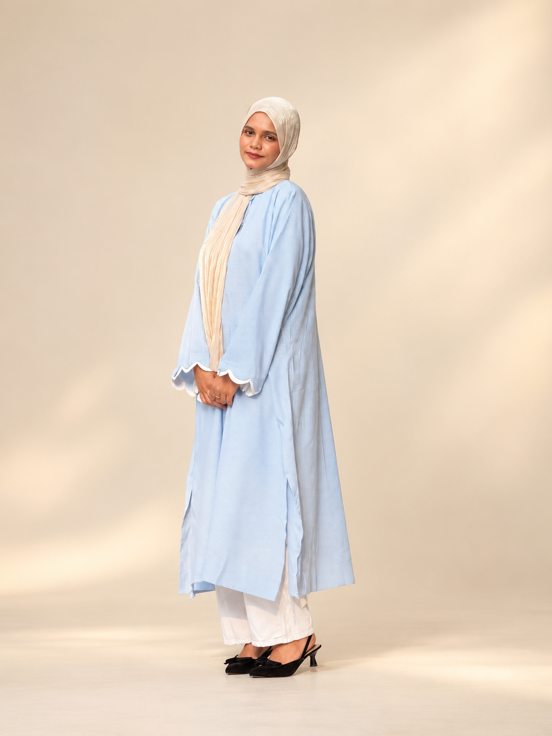 Scalop micro check long kurti