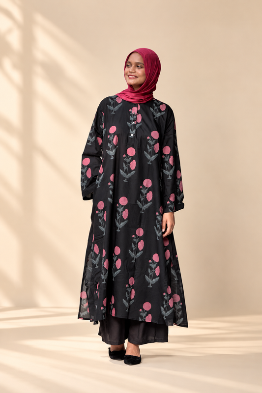 Black floral long Kurti