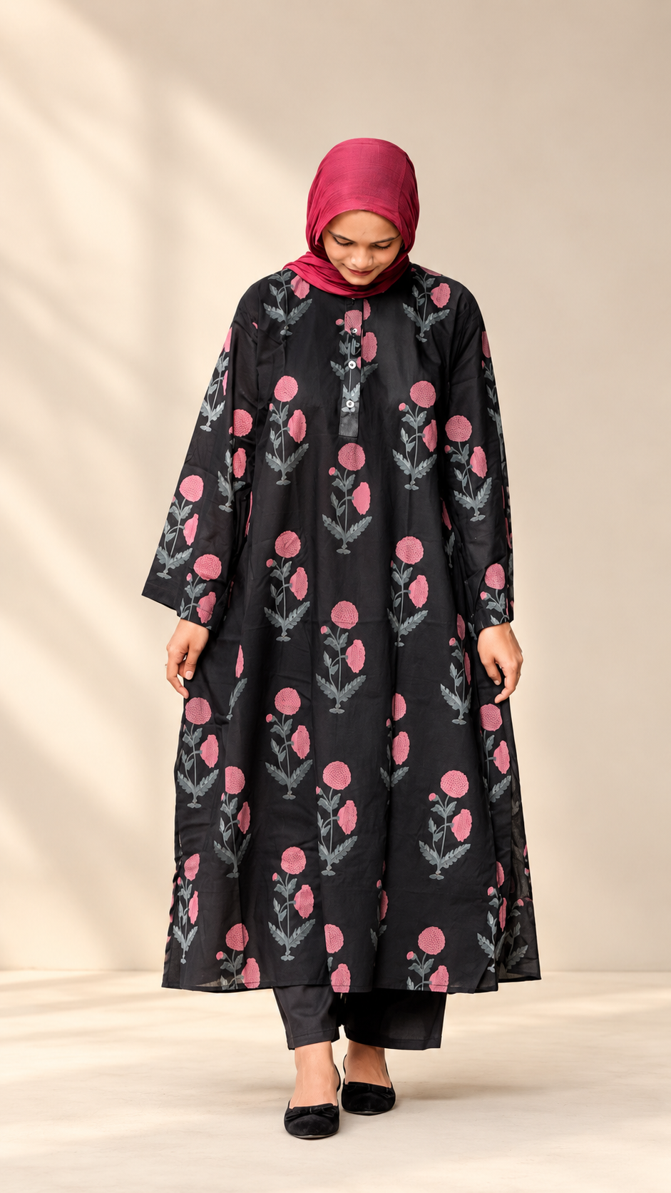 Black floral long Kurti