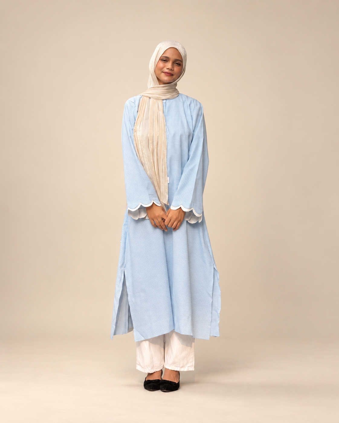Scalop micro check long kurti