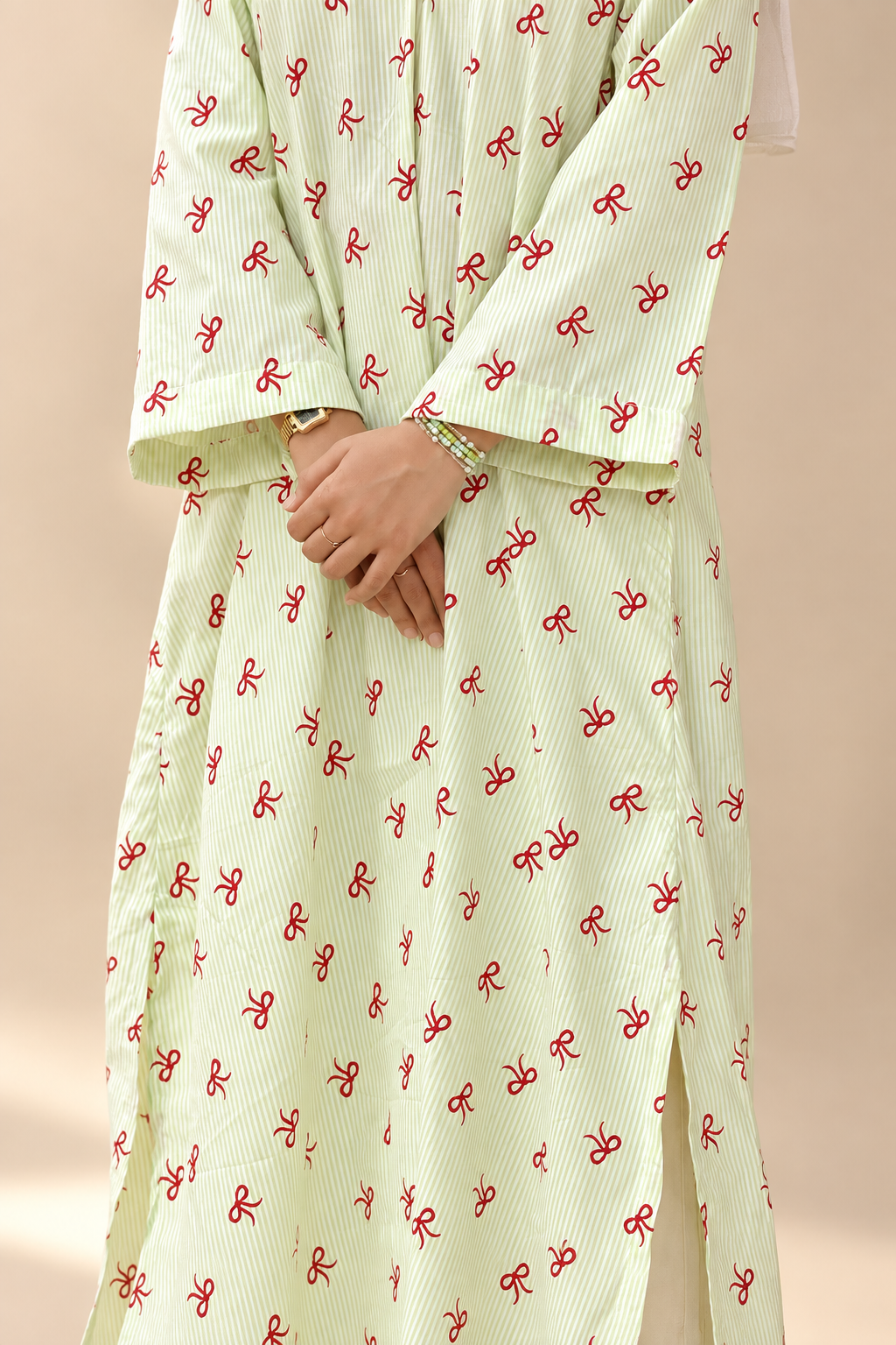 Stripes with a touch of bows Long kurti