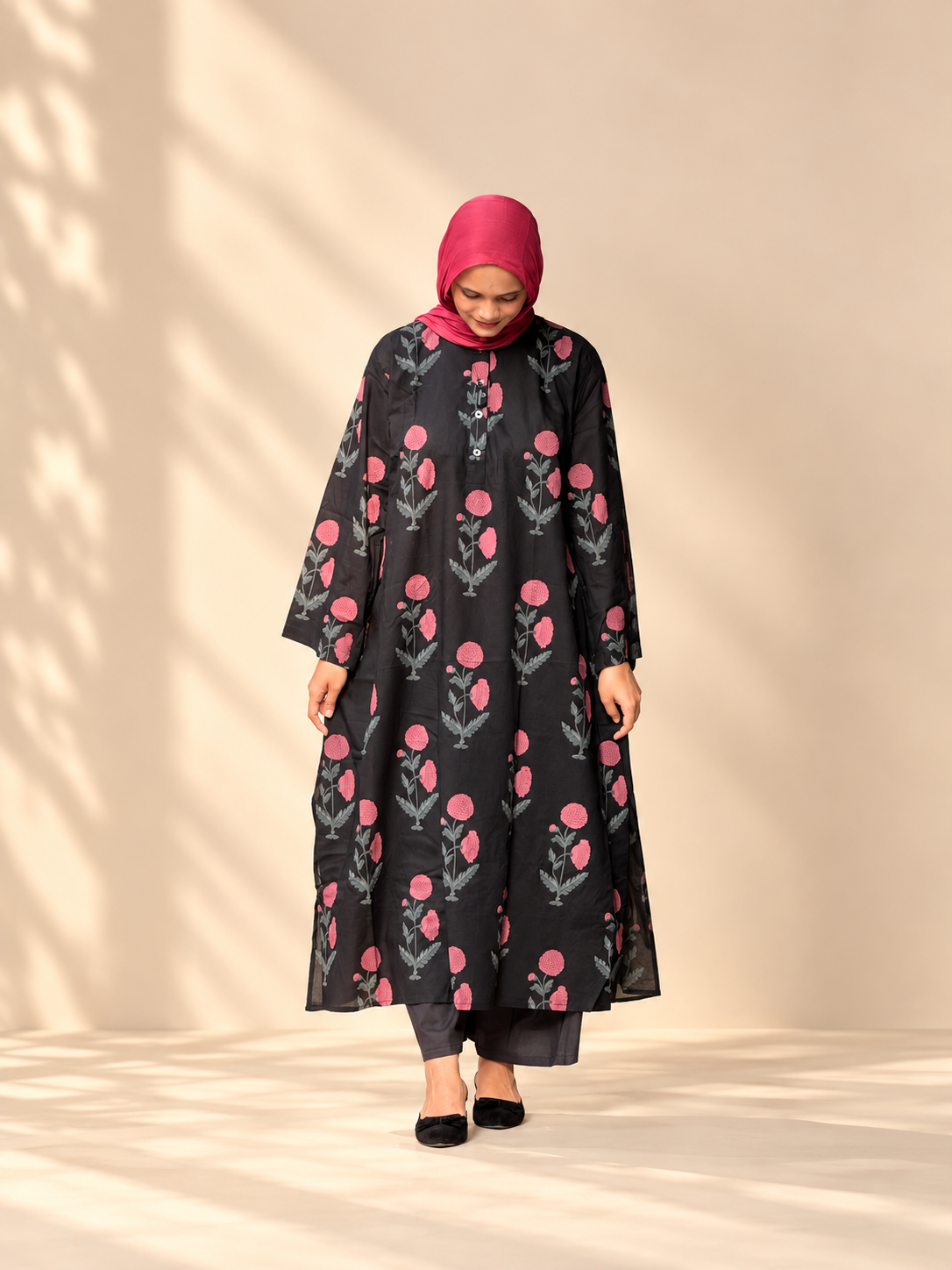 Black floral long Kurti