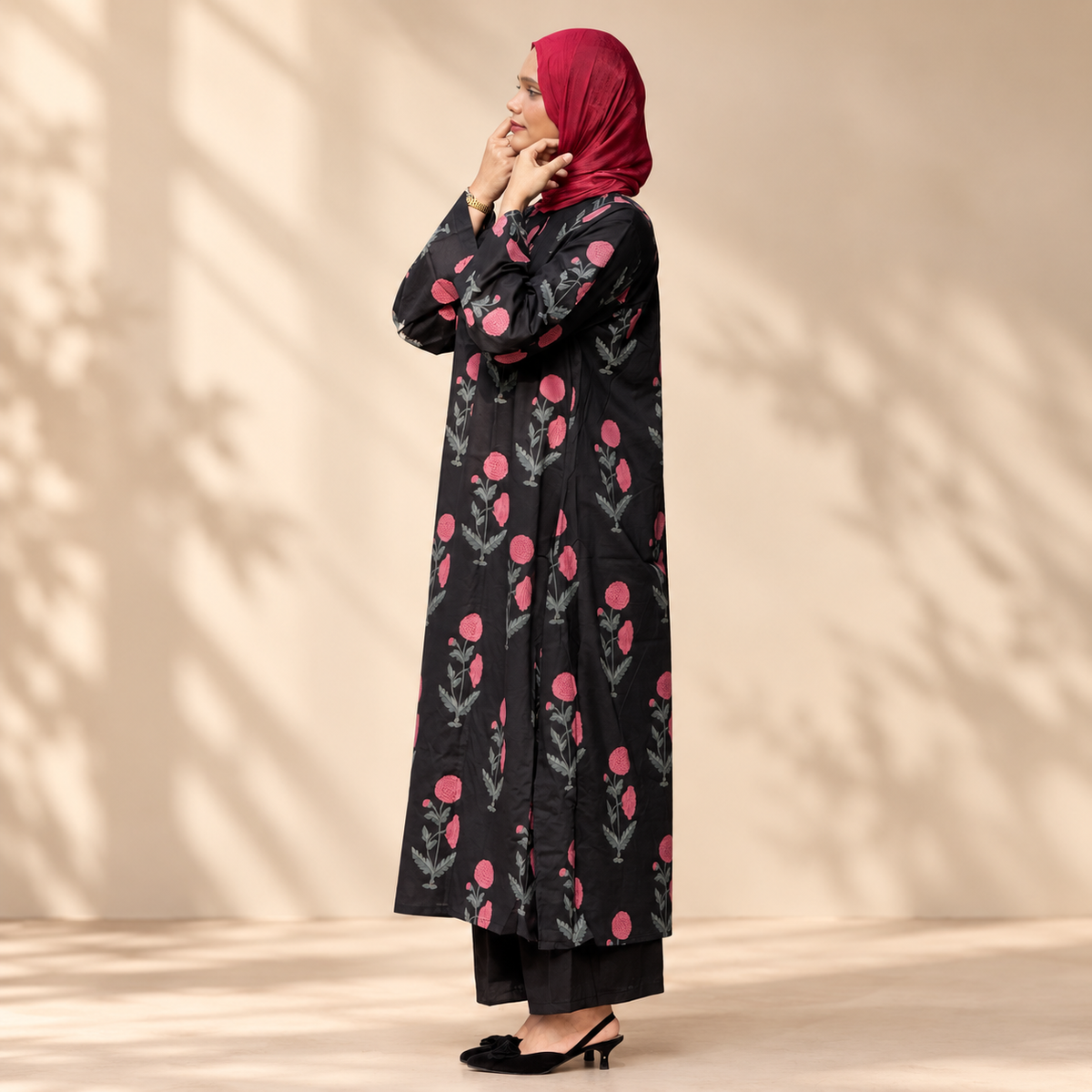 Black floral long Kurti
